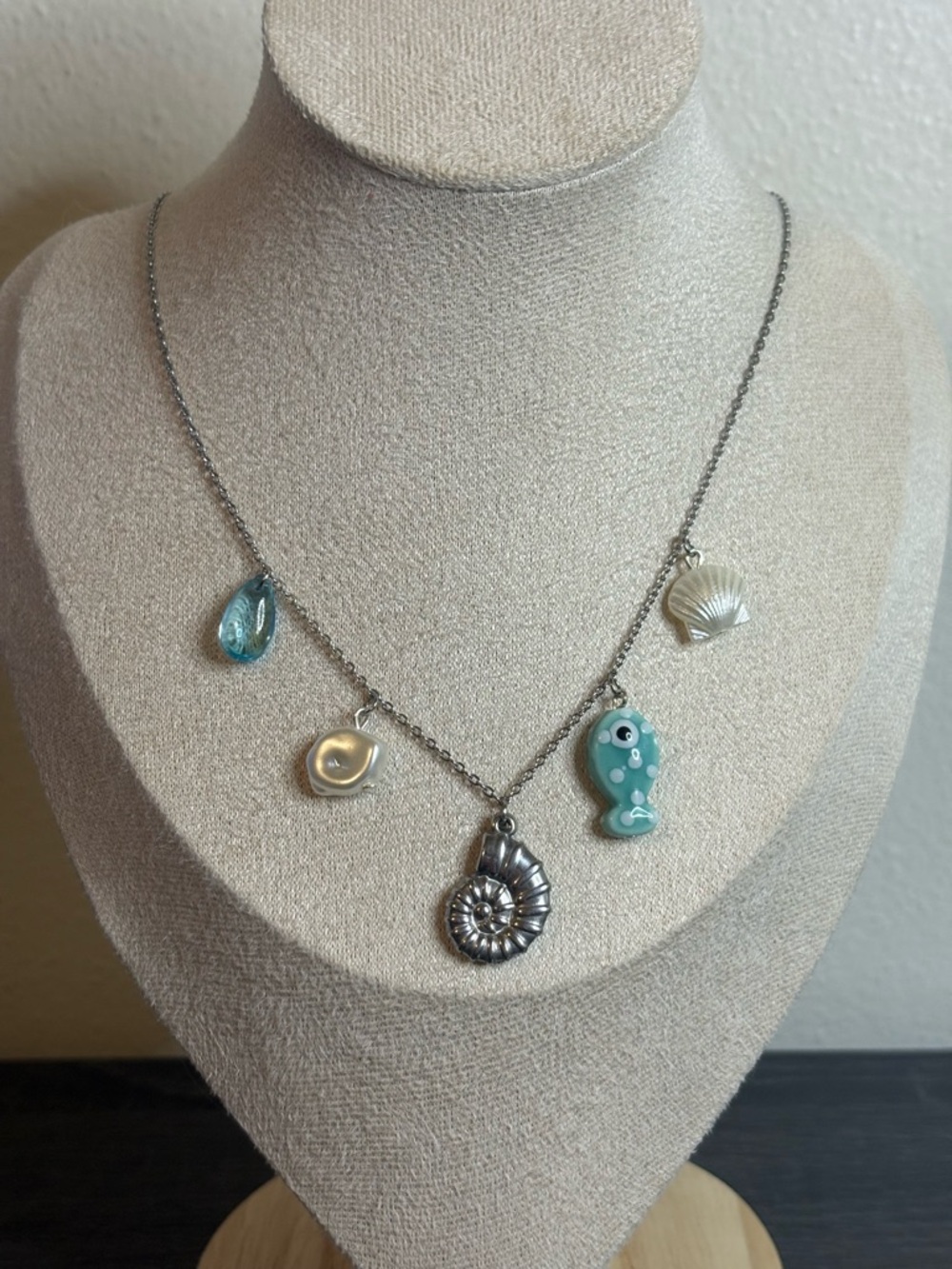 Handmade Silver Blue/Pearl Beachy Necklace | Waterproof & Tarnish Resistant